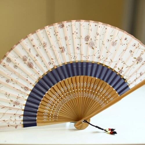 Gift Fan Female Fan Japanese Folding Fan Japanese Style Fan Kimono Fan Double-Section Falling Cherry Blossom Simple and Elegant