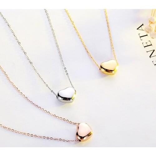 RE Fashion Simple Heart Necklace Women Rose Gold Silver Color Chain Choker Stainless Steel Jewelry Pendant Birthday gift A2240