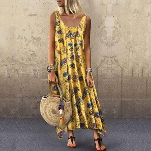 European and American womens wear style summer resort print round-necked Cuihua sleeveless dress