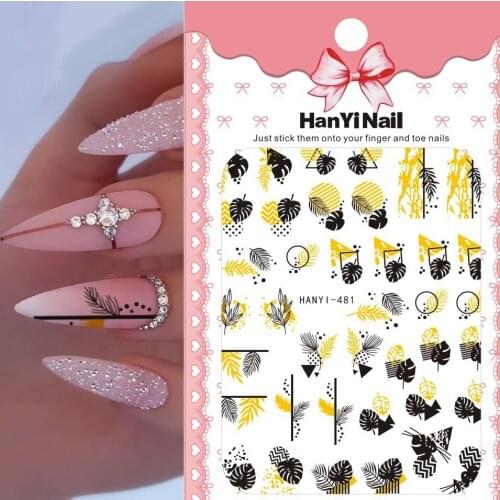1pcs Black Gold 3D Leaves Nail Stickers Adhesive Decals Black White DIY Design Slider Laser Nail Art Wraps Decoration 2021 new