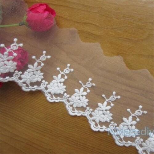 1 Yard White Cotton Flower Embroidery Tulle Mesh Lace Trim Sewing Craft Fabric Garment Clothing Accessories Home Decoration