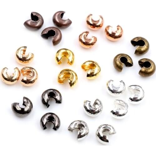 100pcs/lot Silver Gold Round Covers Crimp End Beads Dia 3 4 5 mm Stopper Spacer Beads For DIY Jewelry Making Findings Supplies