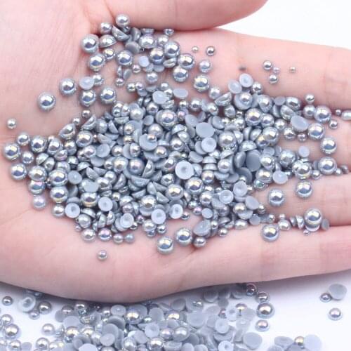 1000/500pcs 2-5mm and Mixed Size Dark Gray AB ABS Imitation Half Round Pearls Resin Flatback Beads For Craft Jewelry Making