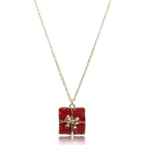 2020 Simple Classic Pendant Necklace Gold Color Plating Sweater Chain For Women Girls Christmas Gift Drops of glaze Red With Bow