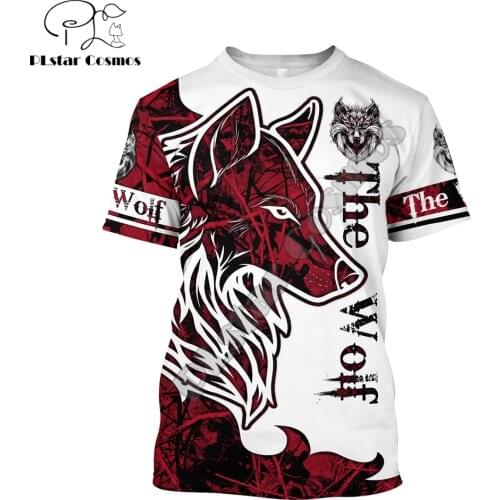 2021 Summer Men t-shirt Animal Wolf Tattoo red 3D Printed T-Shirt Harajuku Casual short Sleeve Tee shirts Unisex tops QDL016
