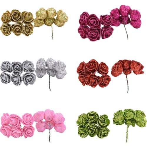3.5cm Gold Silver Red Glitter Artificial Flower Rose Fake Flower Handmade DIY Wreath Gift Scrapbooking Craft Wedding Decoration