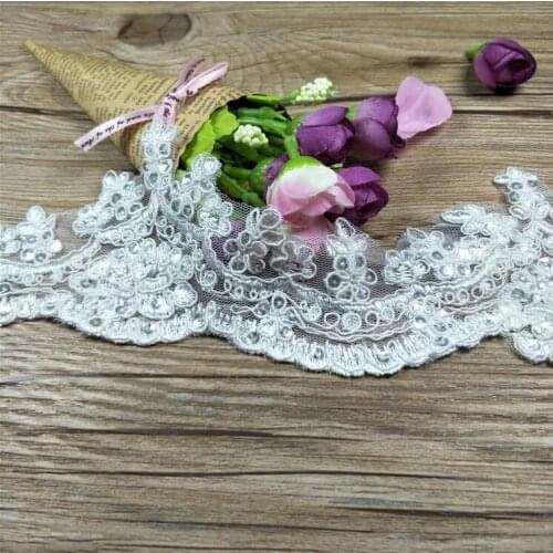 5 Meters/lot 8cm Width White Lace Fabric Flower Venise Sequin Lace Trim Applique Sewing Craft for Wedding Dress Accessories