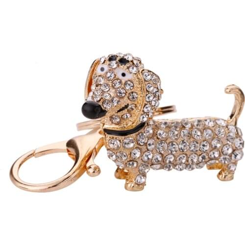 Cute Rhinestone Crystal Dachshund Dog Key Chain Women Bag Pendant Keychain Holder Key Ring Charm Female Jewelry Gifts J15