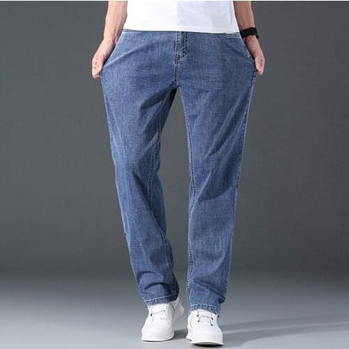 Business High Waist MenS Thin Loose Jeans Classic Fashion All-Match Stretch Straight-Leg Pants Soft Denim Trousers Male Brand