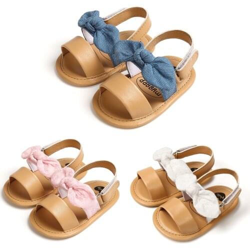 FOCUSNORM Newborn Baby Kids Girl Cute Bowknot Shoes Anti-Slip Soft Sole Sandals 0-18M 3 Colors