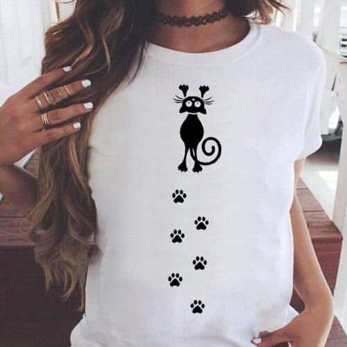 Women t-shirts Fashion cute cat paw print Short Sleeve Summer Ladies tshirts Female Tees Graphics O-neck streetwear tshirt femme