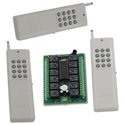 Hot Sale 315MHZ 433MHZ DC24V 12 CH RF Wireless Remote Control System 1 Receiver +3 Transmitter Individual Learning Code
