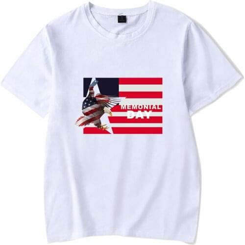 Aikooki Hot sale Memorial Day White T shirt Men/Women Fashion Casual Hip Hop T Shirt Print Memorial Day Short T-shirt