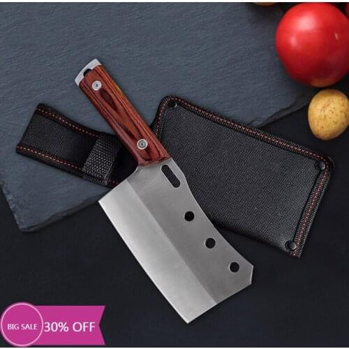 Pocket Knife with Sheath Outdoor Camping Hunting Knife Forged Stainless Steel Utility Knife for Meat Bone Fish Fruit Cleaver