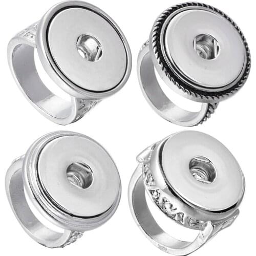 New 9 Style High Quality Vintage Antique Metal 12mm 18mm Snap Buttons Ring for Men & Women Adjustable Ring Jewelry