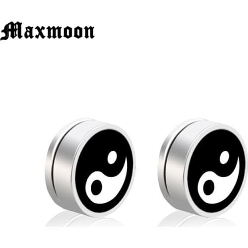 Maxmoon 1 Pair Magnetic Round Stud Earrings For Men Boy 316l Stainless Steel Magnet Ear Jewelry Don't Need Ear Canal