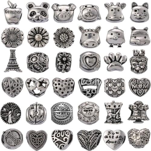 2Pcs/lot Silver Color Cute Animals Flowers Pendant fit Brand Charms Bracelets DIY Baby Jewelry Women Jewelry Accessories