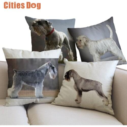 Cartoon animals dog Linen Cotton Pillowcase Cushion cover Standard Schnauzer christmas decorations for home sofa Pillows case