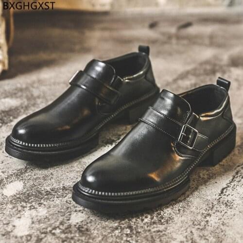 Black Leather Shoes Men Classic Casual Business Shoes Men Luxury Brand Monk Strap Shoes for Men 2021 Zapatos De Hombre Chaussure