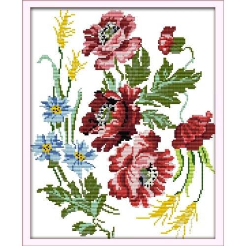 Charming flowers cross stitch kit flower 14ct printed fabric canvas stitching embroidery DIY handmade needlework