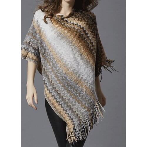 2018 New Ladies Sweaters Striped Knitted Sweater Autumn Winter Fashion Batwing Sleeve Tassel Capes Women Sweaters and Pullovers