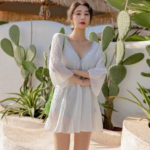 2021 New Skirt Bikini Women Solid Swimwear Long Sleeve Biquini Push Up Swimsuit High Waist Bikinis Bathing Suit Pad Wrap Beach