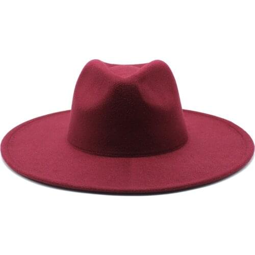 2021New British Style winter wool solid Classic fedoras cap men women panama jazz hat Wide Brim Big white yellow Fedoras