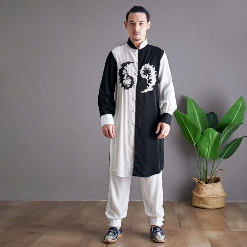 Autumn Men Tai Chi Martial Arts Uniforms Cotton Linen Loose Sweatshirts Wide Leg Pant Jogger Exercise Casual Yoga Set Activewear