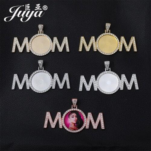 MOM Cabochon Pendant Base Diamond Bezel 25mm Circle Blank Tray Charms For DIY Jewelry Making Accessories Mother Memorial Gifts
