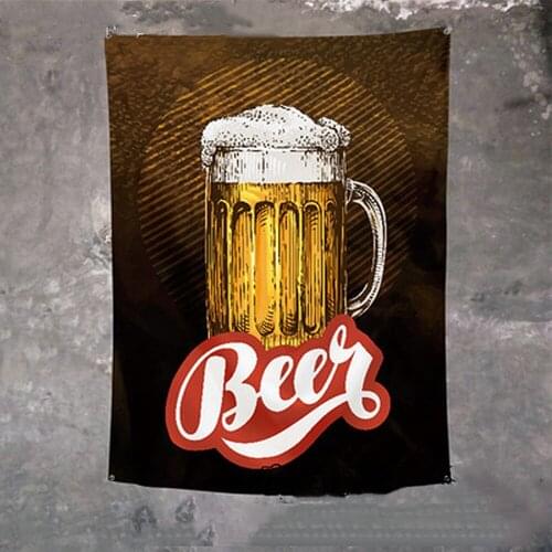 Cold Beer Poster Wall Art Bar Wine Cellar Cafe Home Decoration Hanging Flag 4 Gromments in Corners Beer Day Banner Tapestry