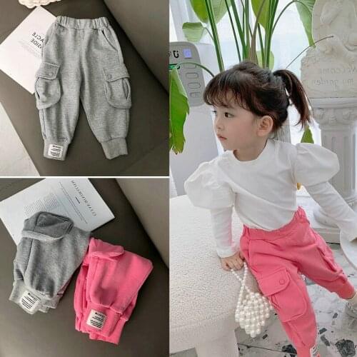 Boys and Girls Casual Pants Tooling Big Pocket Casual Pants Trousers 2021 Spring Autumn Baby Clothes Boys and Girls Sport Pants