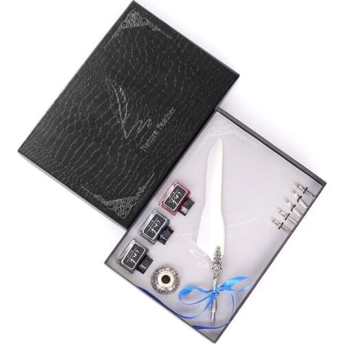 Simple Black Gift Box Feather Pen Christmas Gift Personality Birthday Gift Box Student Teacher Europe And America Stationery Set