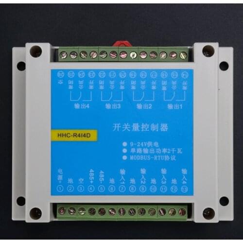 MODBUS RTU protocol 4 in 4 out control relay module RS485 switch input and output PLC module