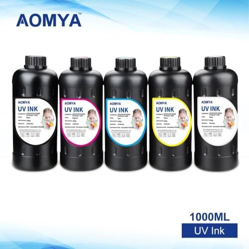 Aomya UV LED Ink 4x1000ml for Epson UV printer for Epson DX5 DX7 Print on Hard Material (BK/CY/MG/YL)