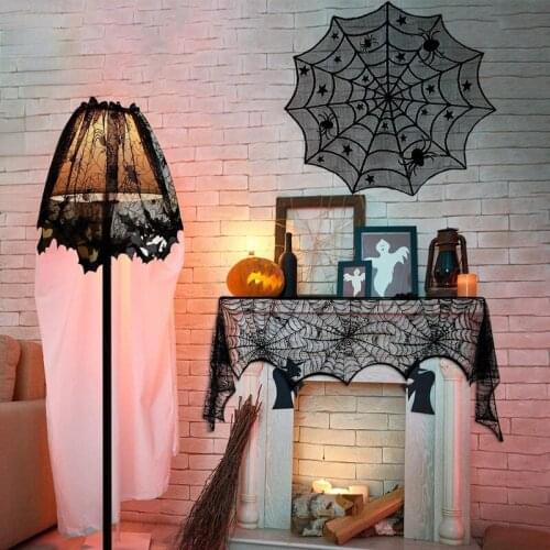 Halloween Decoration Family Tablecloth Lampshade Ghost Festival Party Place Table Runner Solid Color Lace Polyester Mesh