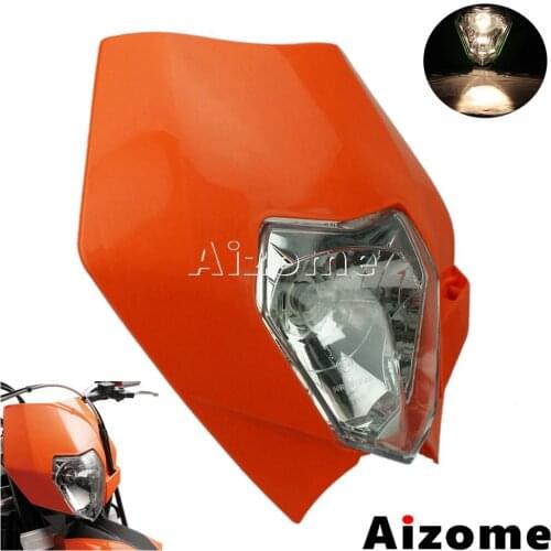 Universal Motocross Enduro 12V Headlight Fairing For MX EXC EXCF XCF XC SX CRF WROrange Dirt Bike 35W E4 Headlamp Head Light