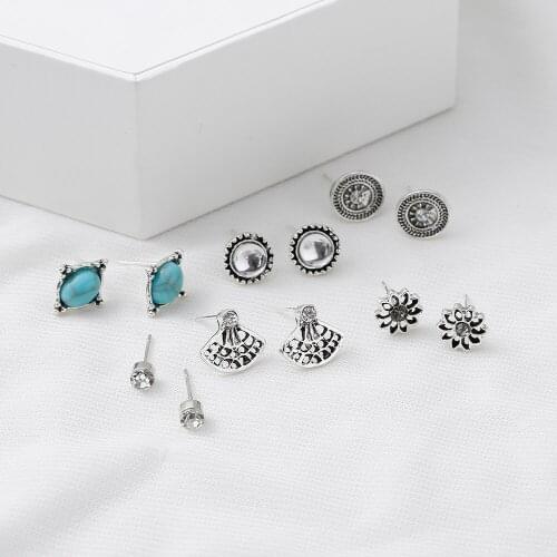 Bohemian Stone Crystal Earrings Set for Women Geometric Round Heart Pearl Rhinestone Earring boucle doreille femme