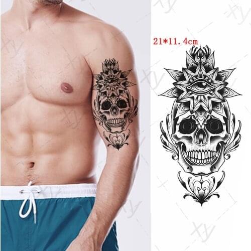Waterproof Temporary Tattoo Sticker Sketch Halloween Skull Lotus Eye Ins Body Art Back Belly Arm Fake Tatoo Flash Tatto for Men