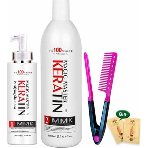Magical Treatment 1000ml WITHOUT Formalin Magic Master Keratin +300ml Purifying Shampoo Straighten Frizzy Hair Free Red Comb