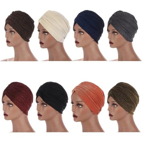 Bright Headband Turban for Women Muslim India Hat Women Stretch Soft Hajibs Head Warp Bonnet Bandanas Hair Accessories 25*16cm