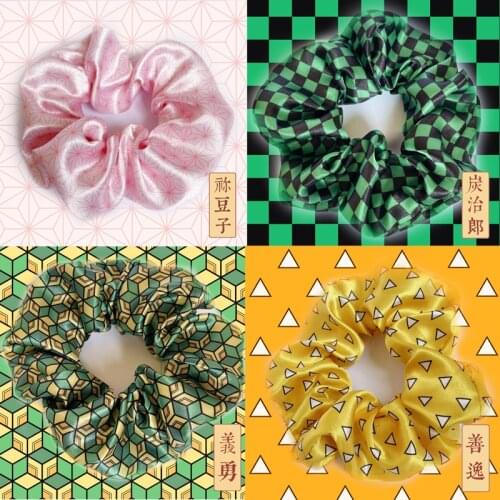 Demon Slayer Cosplay Large Intestine Hair Ring New Head Rope French ins Style Girls Hair Band Gifts For Girls