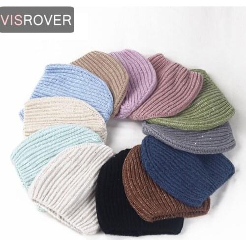 VISROVER 13 Colors Unisex Solid Color Lurex Sequin Acrylic Woman Winter Hat Soft Autumn Bonnet Best Matched Woman Warm Skullies