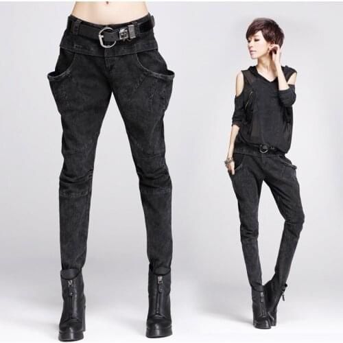 Women Pants fashion Cross-pants Slim Pockets Zipper Pencil Pants Harem Pants Women Black Jeans Trousers