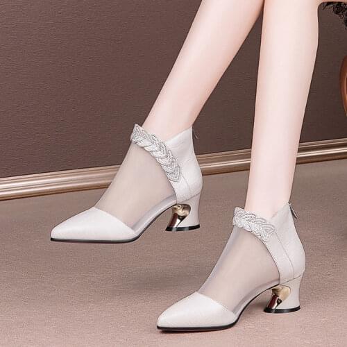 2021 New Summer Fashion Wild Women zipper Cool Boot Breathable High heel Solid Color Mesh cutout Short Boot Women Shoe Out boot
