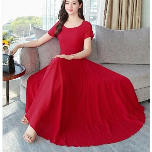 Short Sleeve O Neck summer dress female 2020 new temperament chiffon self-cultivation beach dress big slimming Loose Dress