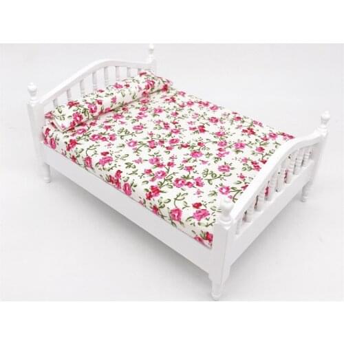 1:12 Wooden miniature bed for dolls Dollhouse Furniture toy simulation doll house girls Bedroom pretend play toys for children