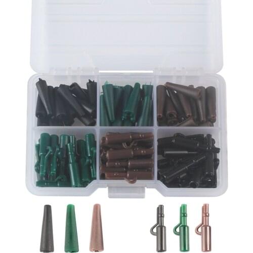 120pcs/set Brwom Green Black 20mm Tail Rubbers and 25mm Lead Clips with Box Carp Fishing Tackle Accessories