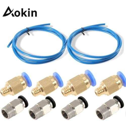 2PCS Throat Tube PTFE Blue Tubing 2M with 4PCS PC4-M6 Fitting + 4PCS PC4-M10 Fitting Connector for 3D Printer 1.75mm Filament