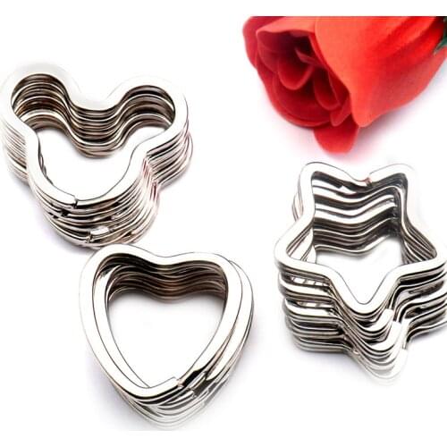 20pcs heart Star Chains Tags Accessories Rings Plated Steel Round Split Ring for Pet Id Tags Pet Dog Cats Tag Collar Accessories