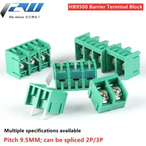 5 pcs／ lot HB9500-9.5 2/3P bit Barrier terminal block 9.5mm splicable PCB terminal connector green